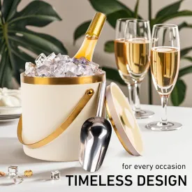 3L beige-white Double Wall Insulated Stainless Steel Ice Bucket with scoop for Cocktail Bar,Metal Ice Bucket for freezer with Lid for parties.ice Container to Keep Ice Colder,bar cart accessories