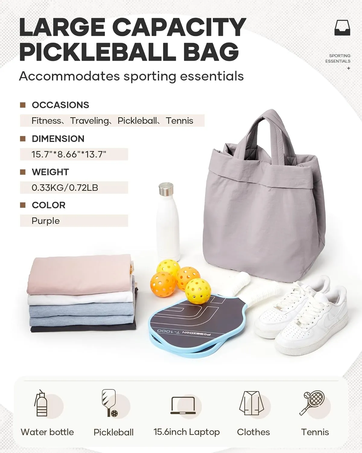 Adult Unisex Pickleball Bags Crossbody Sports Bag Pink Modern Sling Satchel Nylon 3 Sections 15.5 Inches