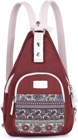 ArcEnCiel Mini Women Sling Chest Bag Canvas Backpack small (Maroon)