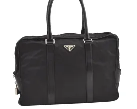 Authentic PRADA Nylon Tessuto Saffiano Leather Business BriefCase Black 0195K