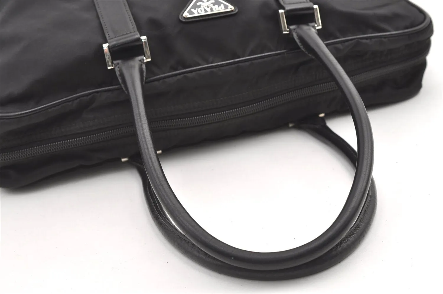 Authentic PRADA Nylon Tessuto Saffiano Leather Business BriefCase Black 0195K