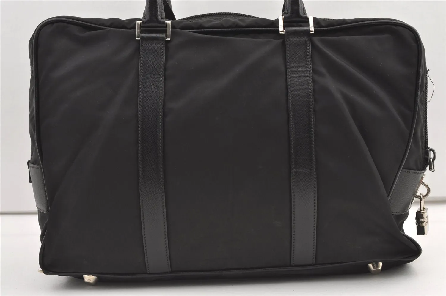 Authentic PRADA Nylon Tessuto Saffiano Leather Business BriefCase Black 0195K