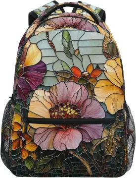 Backpack Stain Glass Flower Gold for School Boys Girls Laptop Travel Backpack Book Bag Daypack 11.4 16 In S