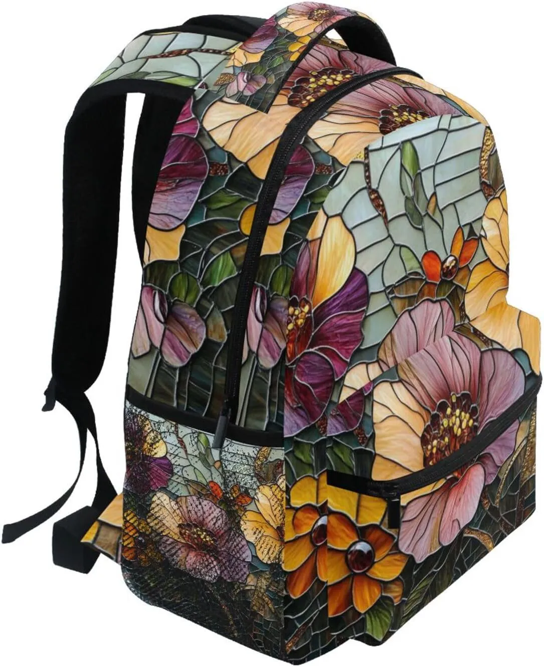 Backpack Stain Glass Flower Gold for School Boys Girls Laptop Travel Backpack Book Bag Daypack 11.4 16 In S