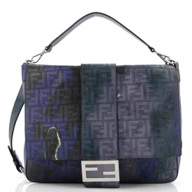 Baguette Messenger Bag Perforated Zucca Printed Leather Large