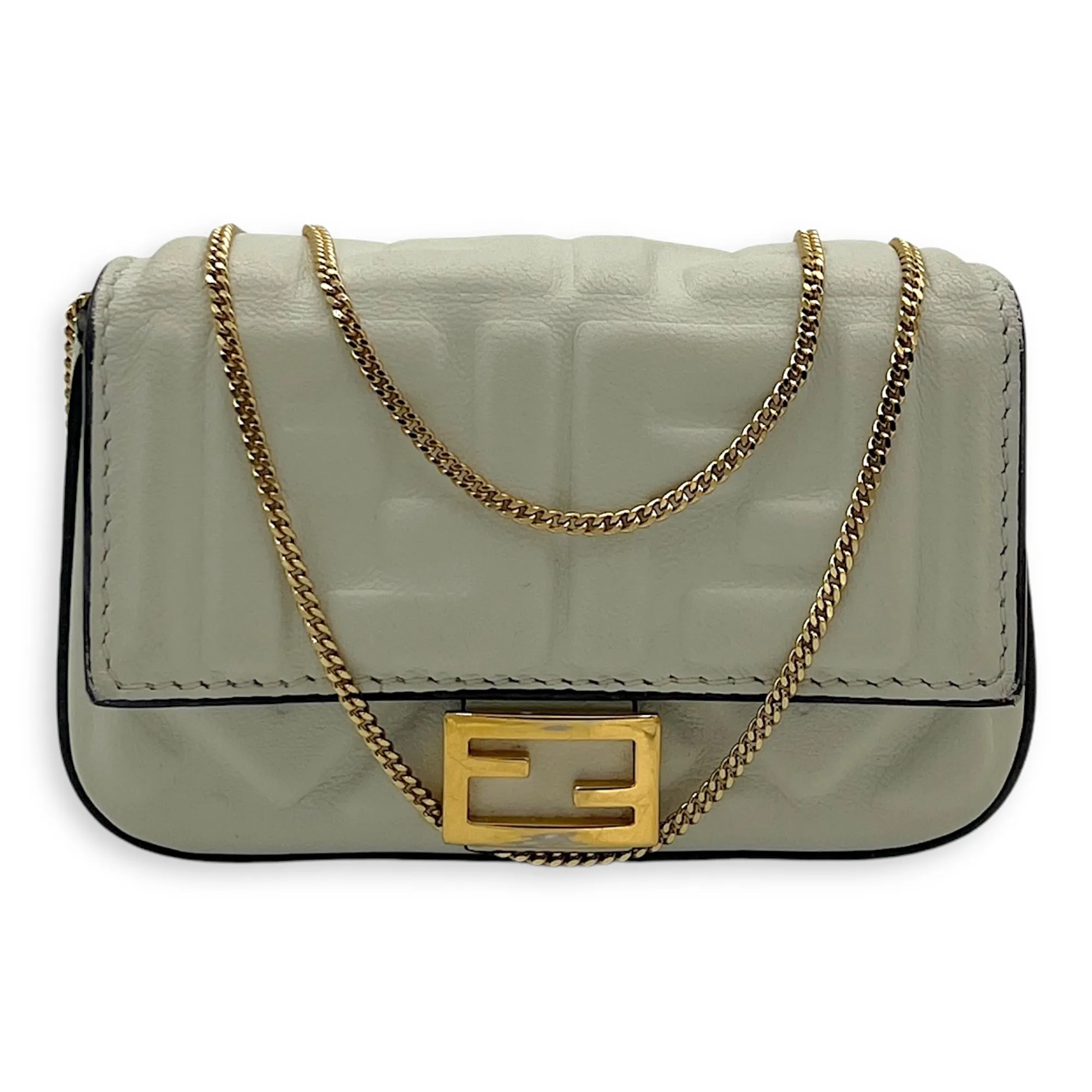 Baguette Pouch White in Calfskin, Silver hardware