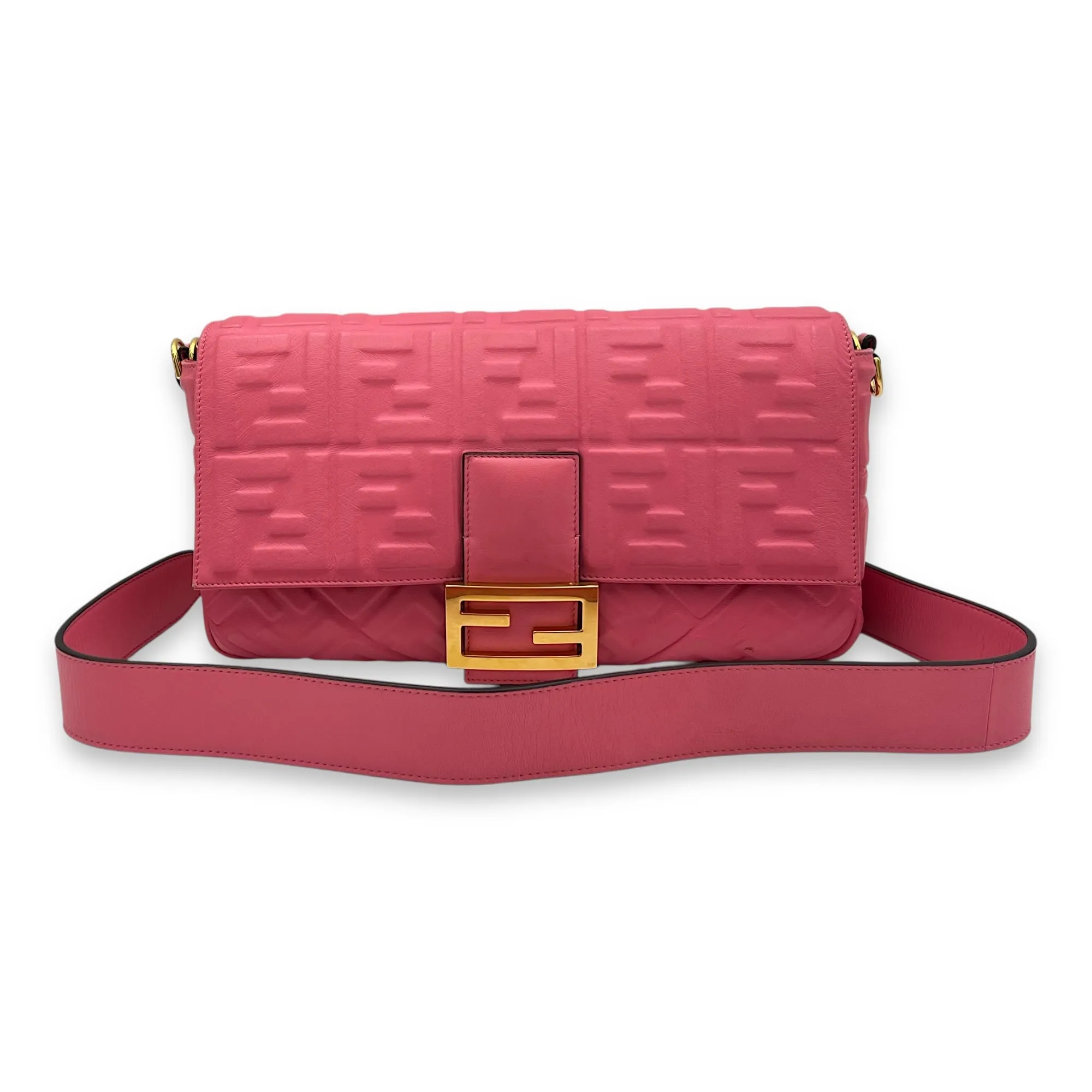 Baguette Shoulder Bag Pink in Calfskin, Gold hardware