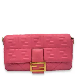 Baguette Shoulder Bag Pink in Calfskin, Gold hardware