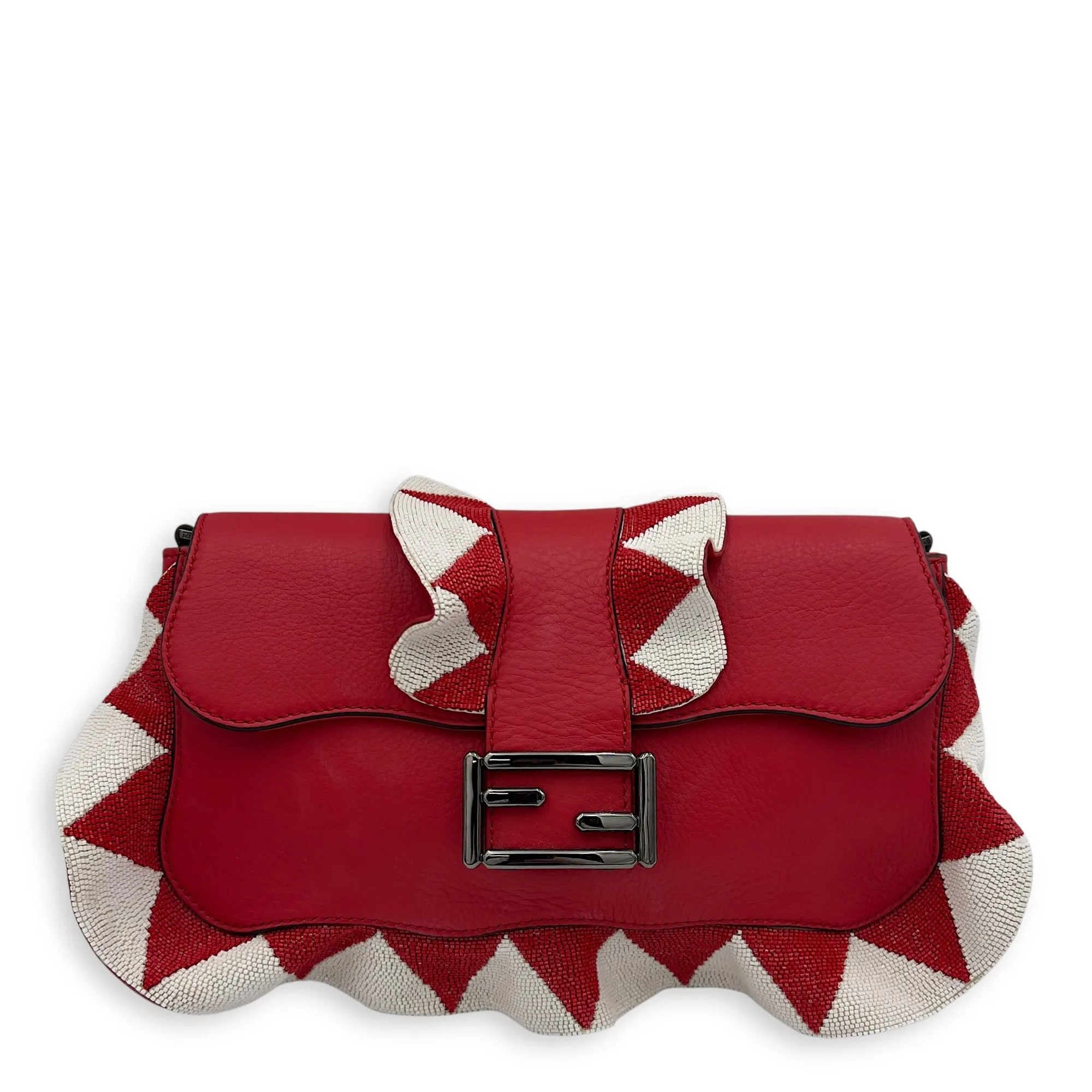 Baguette Shoulder Bag Red in Calfskin, Silver hardware