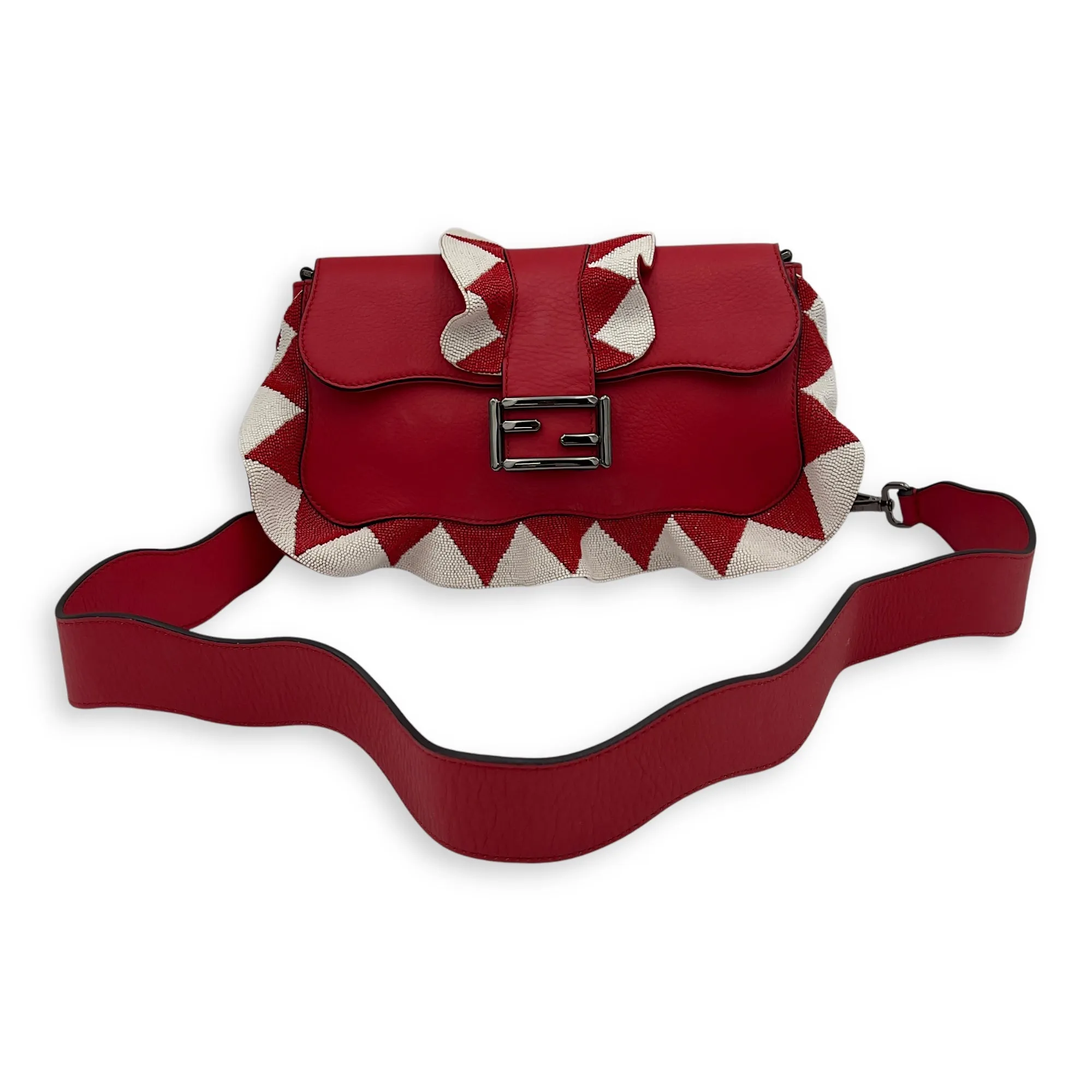 Baguette Shoulder Bag Red in Calfskin, Silver hardware