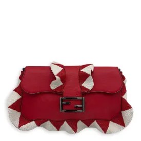 Baguette Shoulder Bag Red in Calfskin, Silver hardware