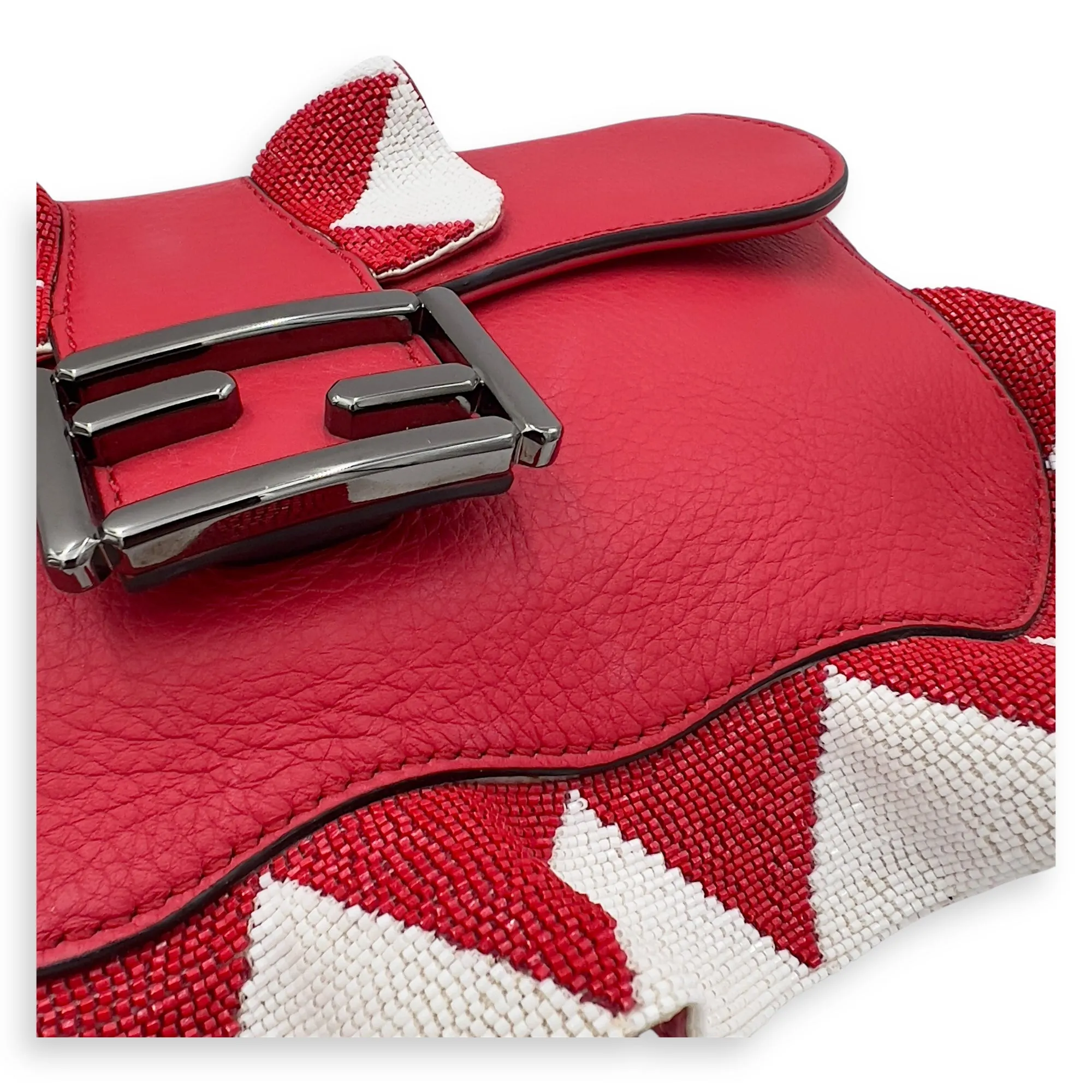 Baguette Shoulder Bag Red in Calfskin, Silver hardware