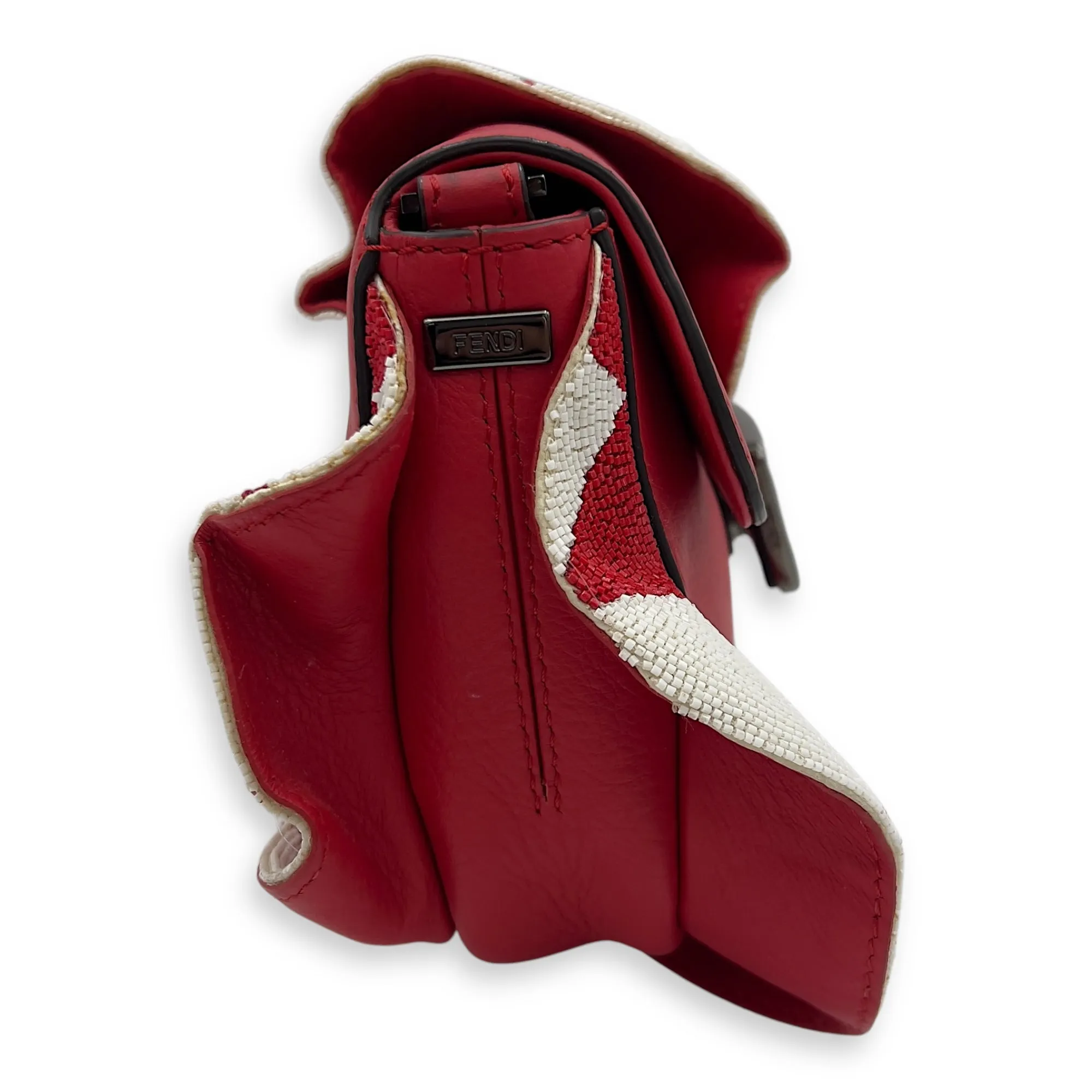 Baguette Shoulder Bag Red in Calfskin, Silver hardware