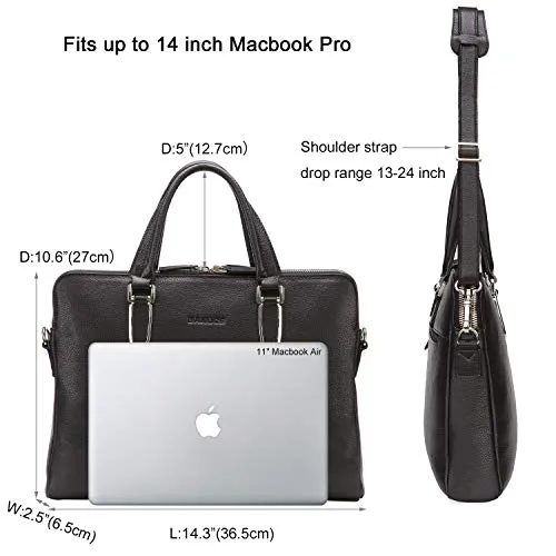 Banuce Black Soft Genuine Leather Briefcase for Women Men Business Work 14" Laptop Messenger Bag