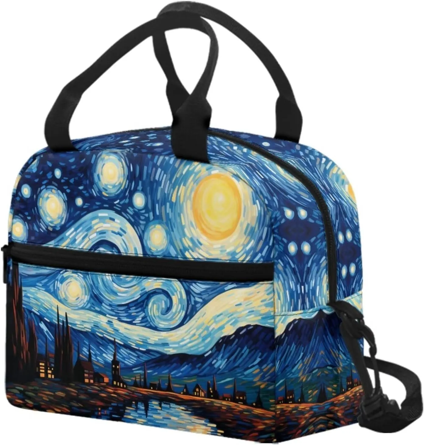 Blue Oil Painting Lunch Box for Children 5 to 12 Years old Large Capacity Fashion Lunch Ice Pack Reusable Leakproof Cooler Prep Meal Bag for Secondary Schools High School
