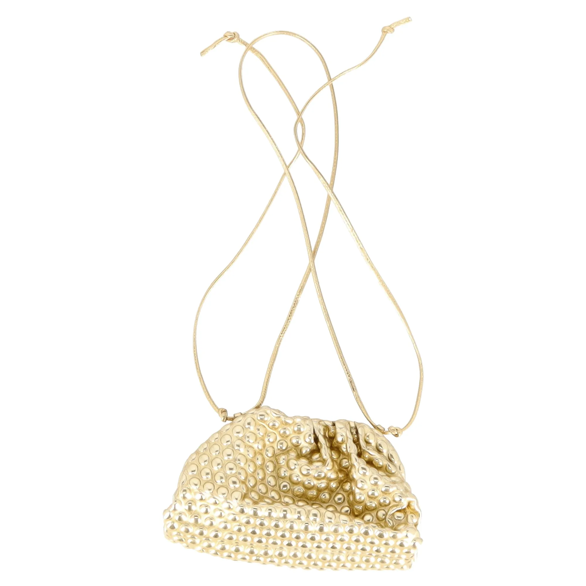 Bottega Veneta Mini Pouch Bubble-Embellished Sling Bag in Metallic Gold Leather