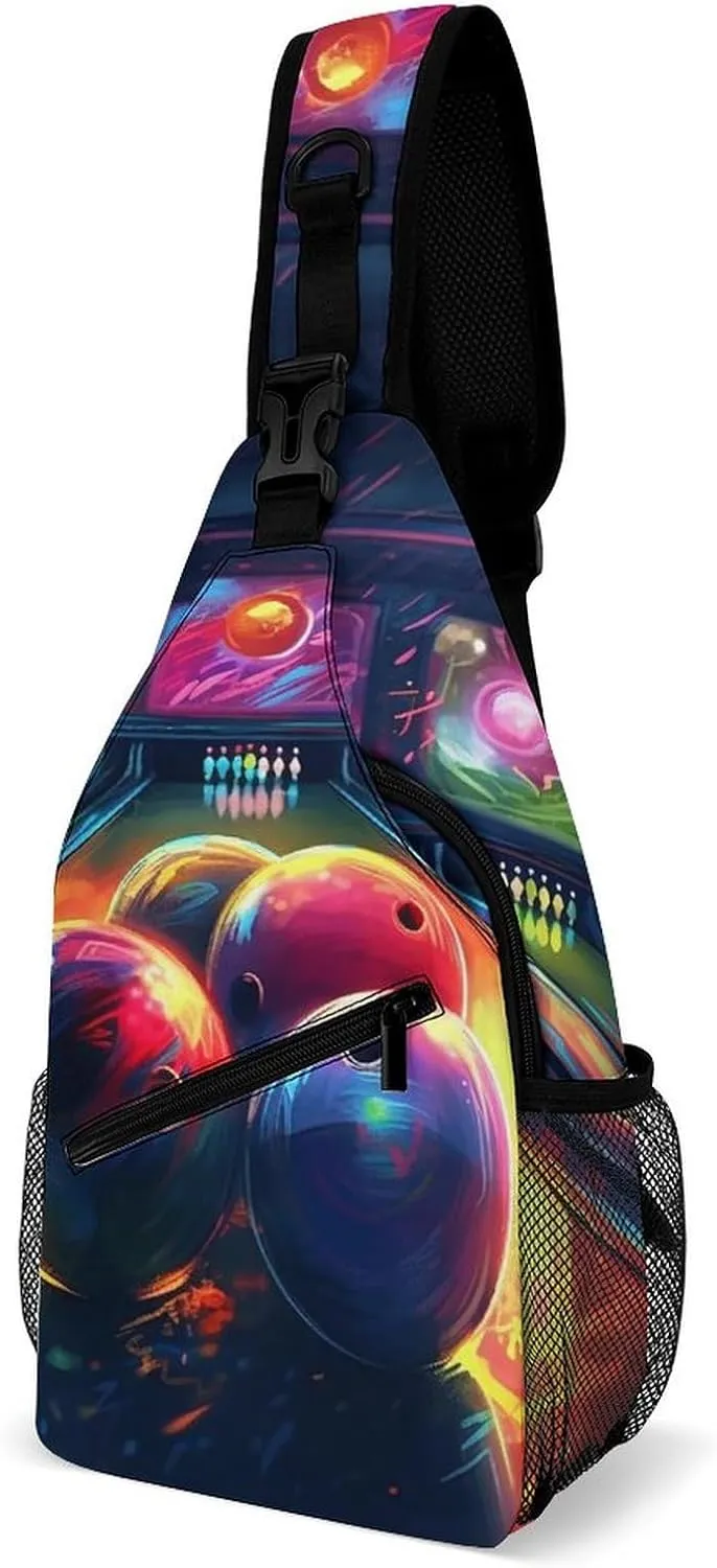Bowling Balls Sling Bag for Men Women Waterproof Chest Bag Print Cross Chest Bag Diagonally Gym Sport Travel Hiking Daypack