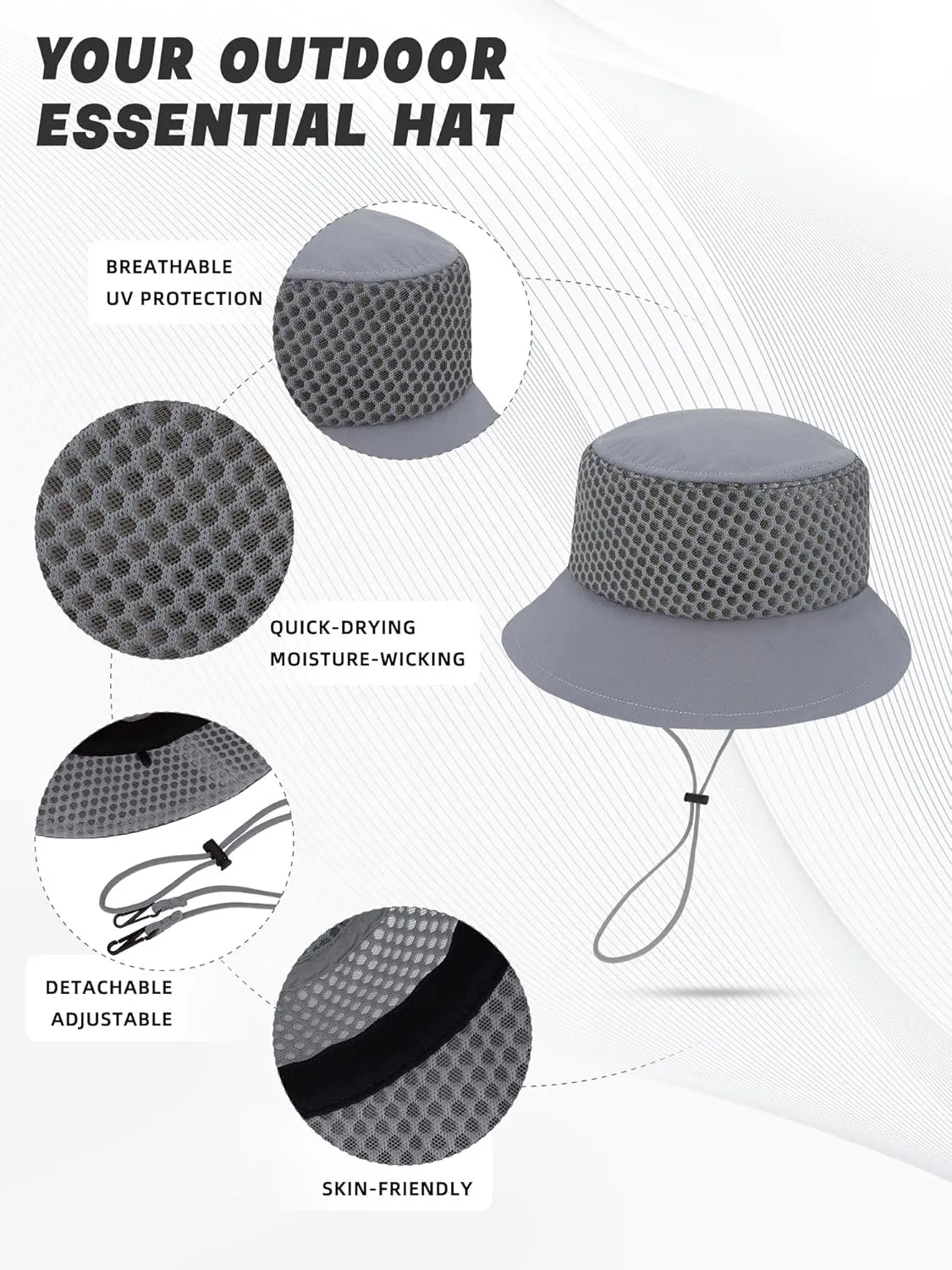 Breathable Bucket Hat for Men Women, Lightweight Mesh Sun Hat for Beach, Gardening, Hiking, Camping, Golf