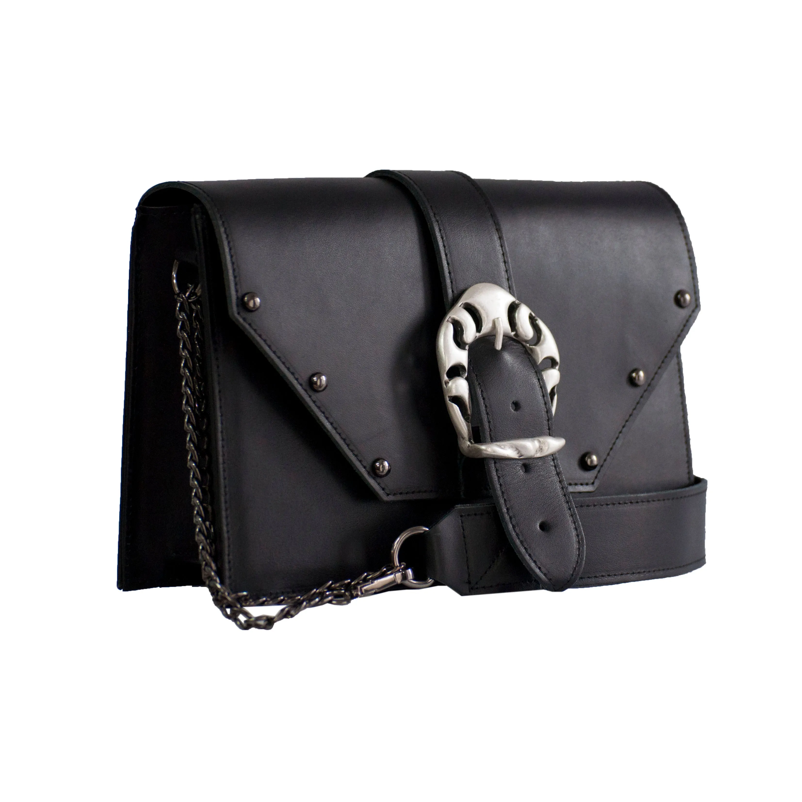 Briana Leather Shoulder Bag - Black