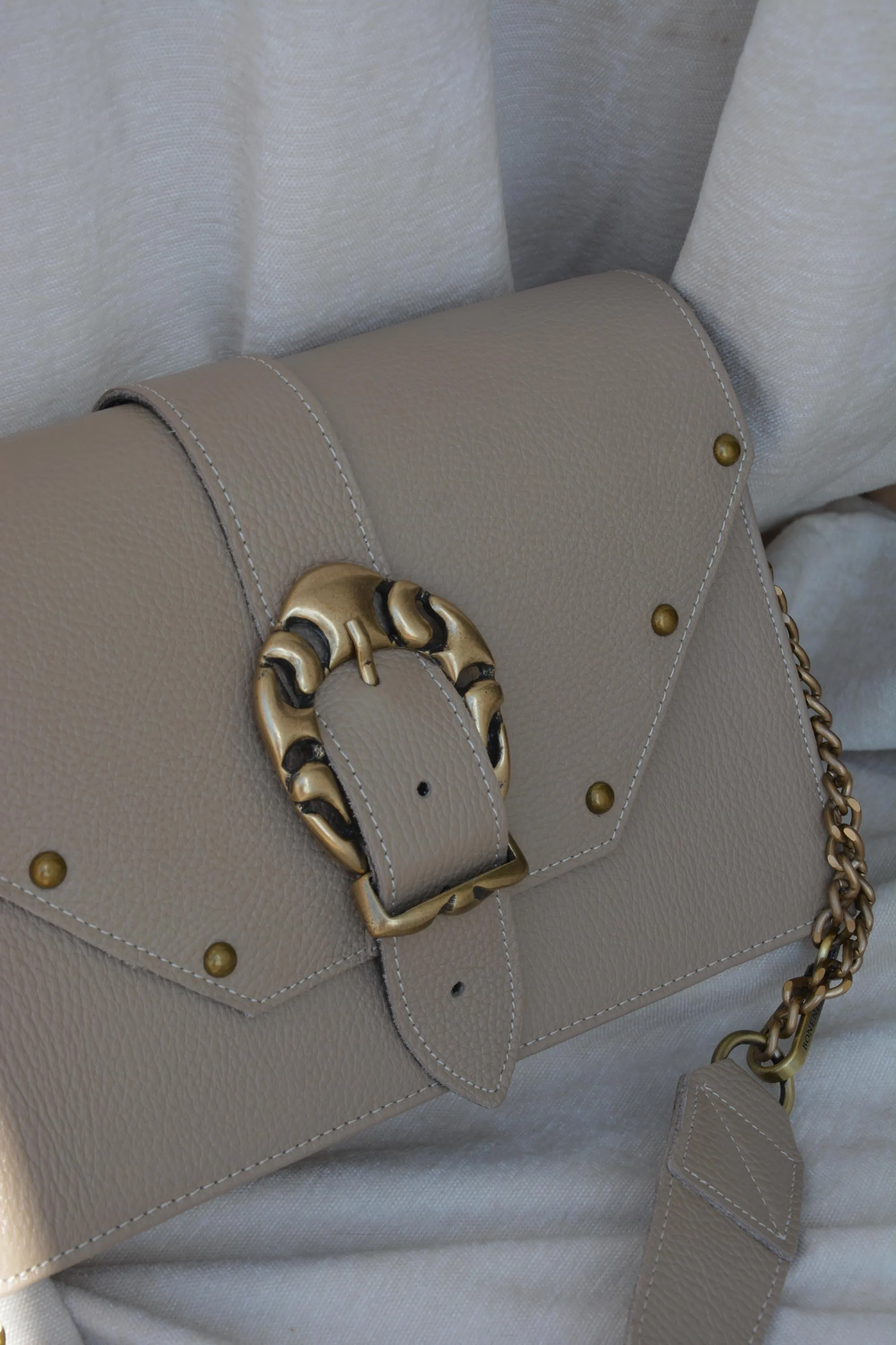 Briana Leather Shoulder Bag - Taupe