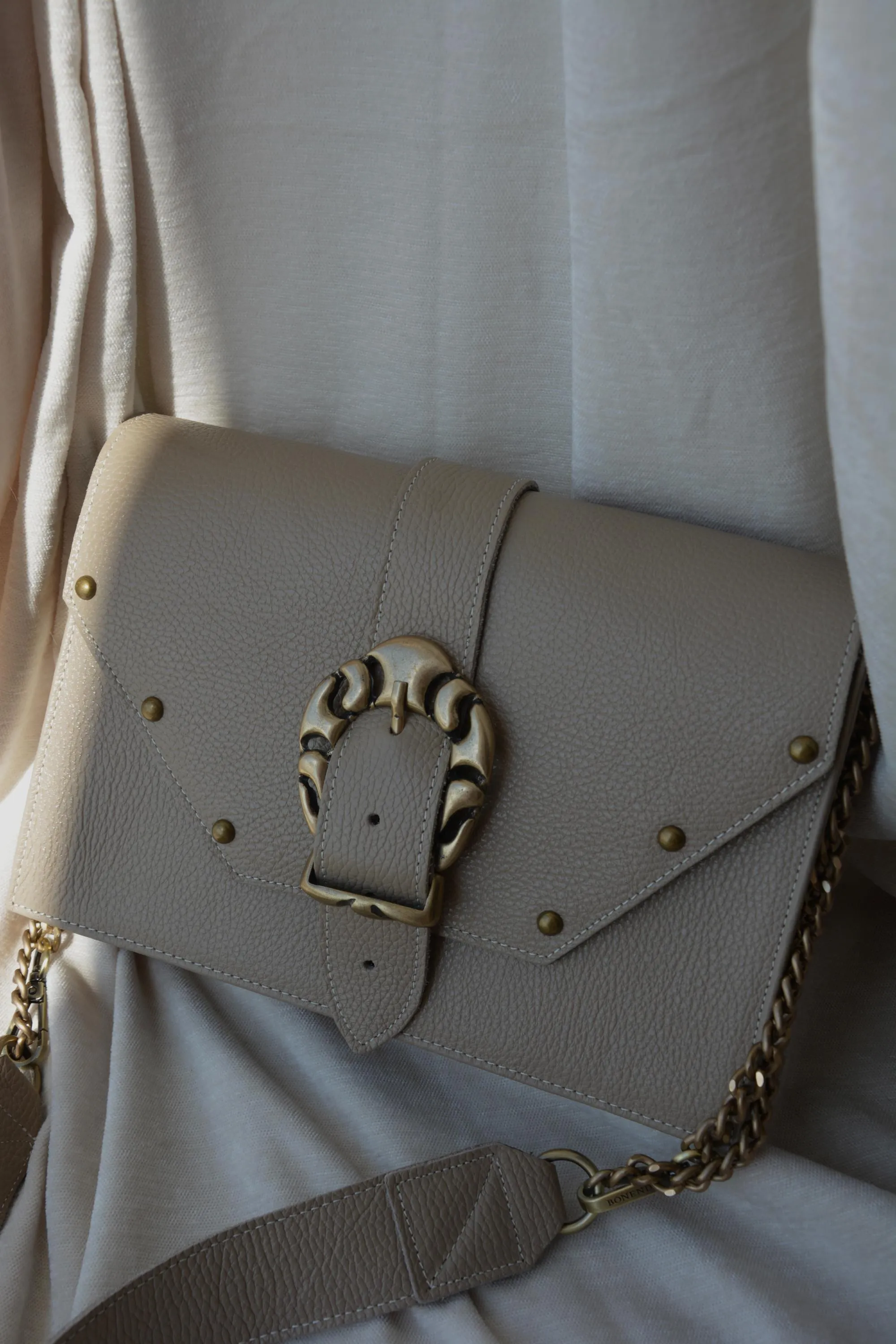 Briana Leather Shoulder Bag - Taupe