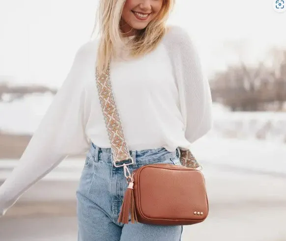 Camel Brown Camera Crossbody Tapestry Strap Bag