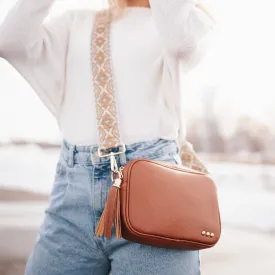 Camel Brown Camera Crossbody Tapestry Strap Bag
