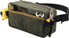 Canvas Waist Pouch, 3 Pockets Work Belt Pouch, Heavy Duty 16oz Waxed Canvas Tool Pouch with Adjustable Belt   Hanging Rings, Sturdy Work Waist Bag for Electrician Gardener Repairman - Army Green