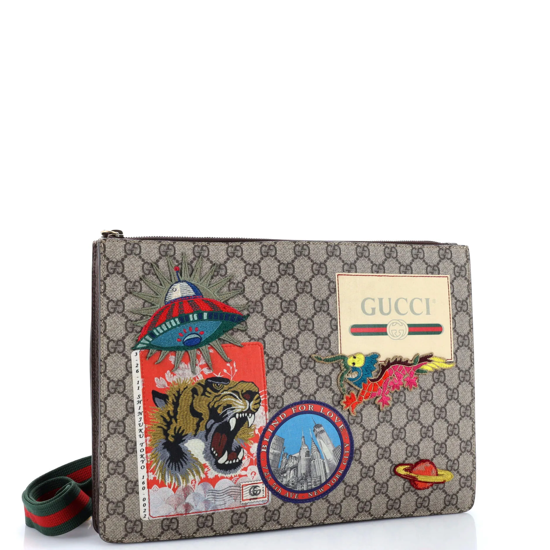Courrier Messenger Bag GG Coated Canvas with Applique