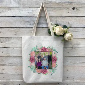 Custom Flower Frame Photo Tote Bag, Linen Bag, Personalized Tote Bag, Custom Bag, Personalized Linen Bag, Personalized Bag, Custom Photo Bag, Custom Picture Bag, Personalized Photo Bag