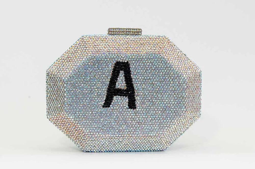 Custom Name Personalized Crystal Box Evening Clutch Bag