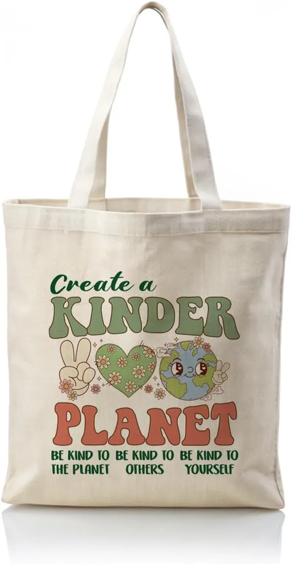 Eco-friendly Canvas Totes, Reusable Cloth Cotton Tote Bags, Women Canvas Tote, Economical Grocery Bag, Casual Cotton Tote Bag for Work, Travel & Daily Use, Create A Kinder Planet Bag A56