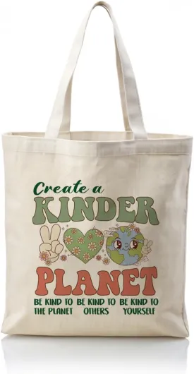 Eco-friendly Canvas Totes, Reusable Cloth Cotton Tote Bags, Women Canvas Tote, Economical Grocery Bag, Casual Cotton Tote Bag for Work, Travel & Daily Use, Create A Kinder Planet Bag A56
