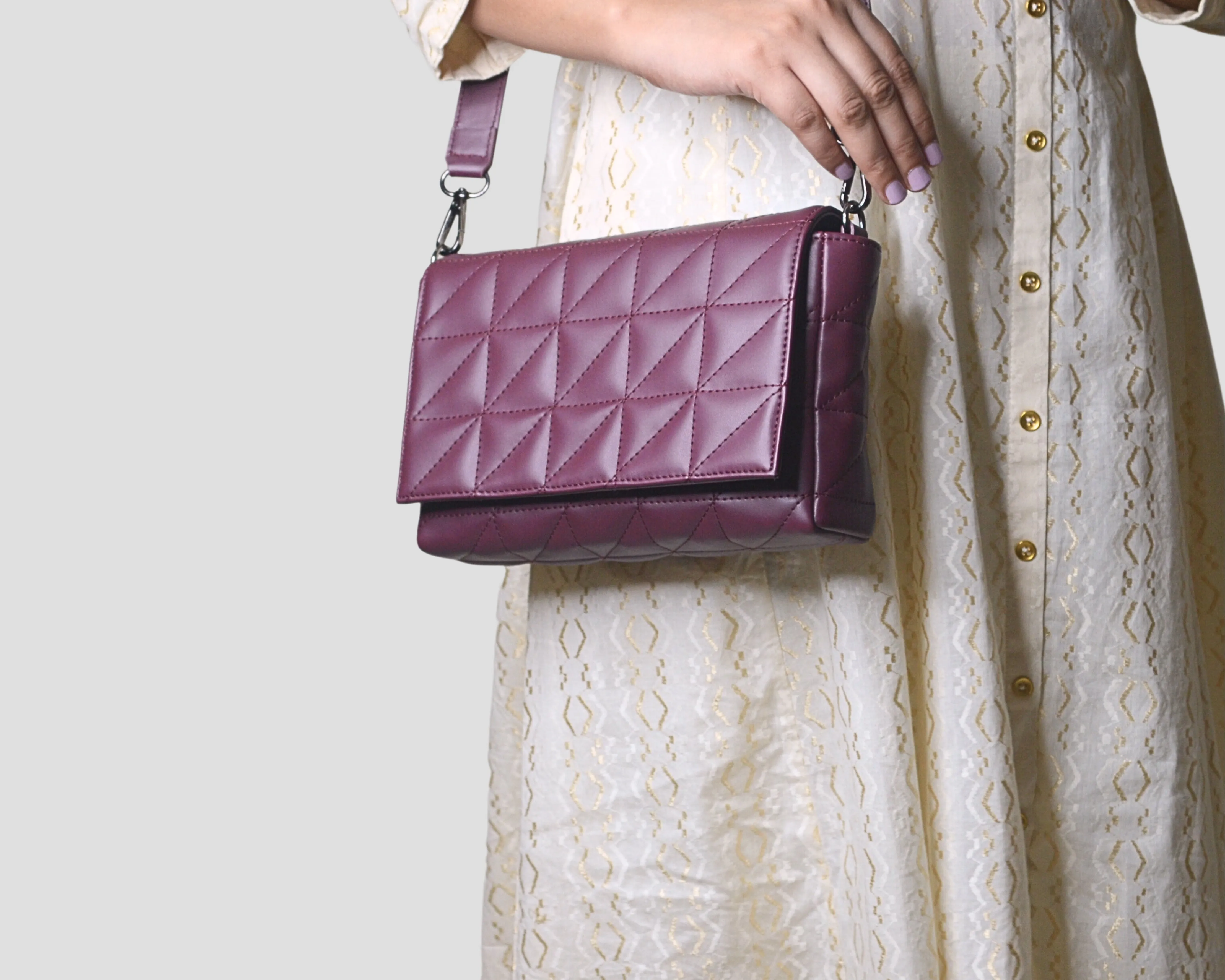 Elina Quilted Sling Bag - WINE