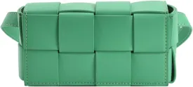 Fanny Pack with Convertible Crossbody Shoulder Bag for Women, Woven Cassette-Style Handbag Purse with Adjustable Belt (Bluish green)