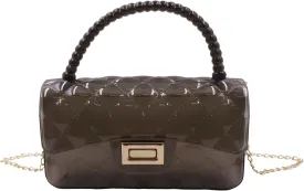 Fashion Candy Color Jelly Crossbody Bag for Women Girls Transparent Satchel Shoulder Handbag with Beaded Top Handle