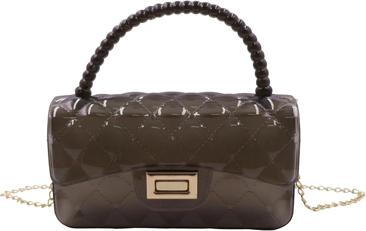 Fashion Candy Color Jelly Crossbody Bag for Women Girls Transparent Satchel Shoulder Handbag with Beaded Top Handle