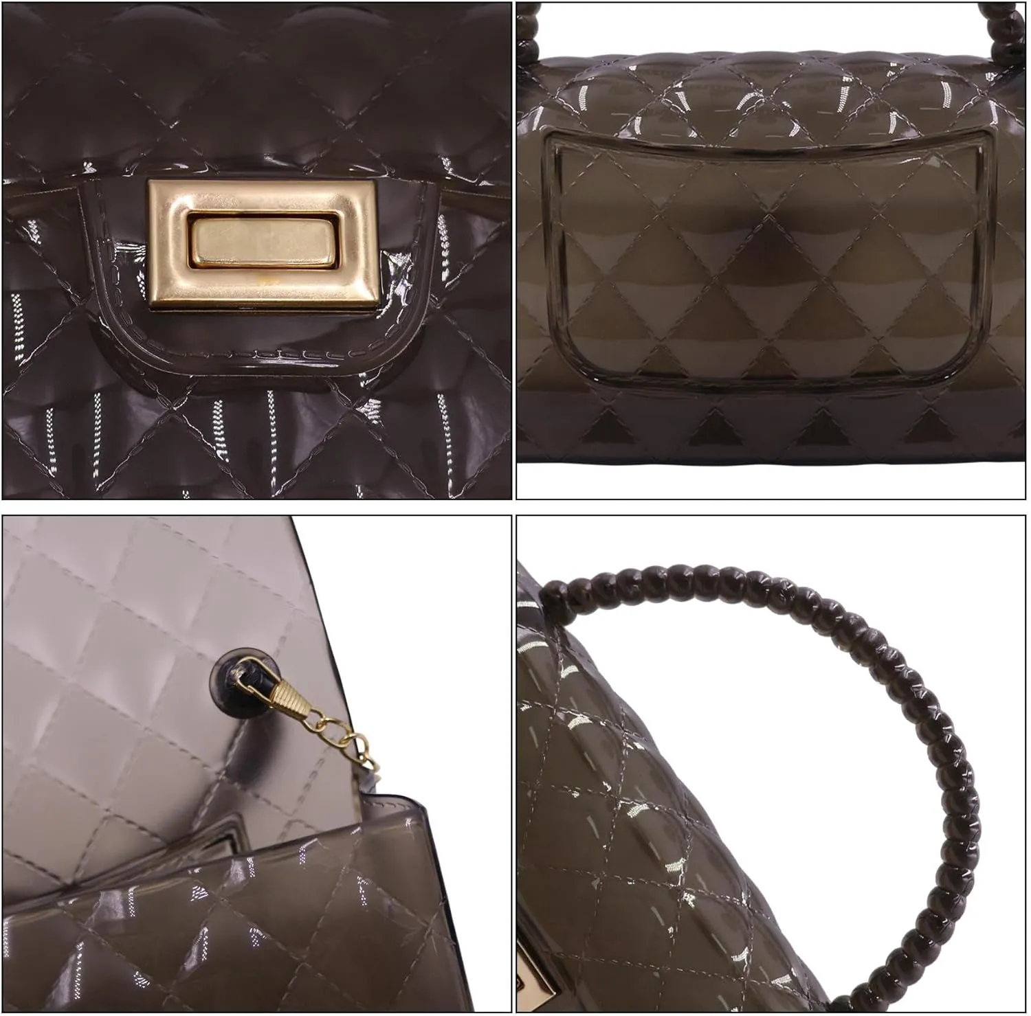 Fashion Candy Color Jelly Crossbody Bag for Women Girls Transparent Satchel Shoulder Handbag with Beaded Top Handle