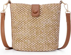 Fecialy Straw Crossbody Bag for Women Handmade Rattan Shoulder Bags Beach Summer Handwoven Straw Clutch Purse