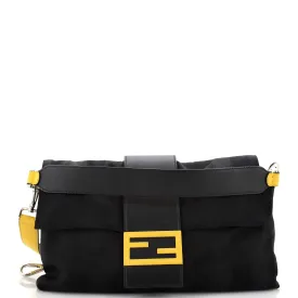 FENDI Baguette Convertible Shoulder Bag Striped Nylon Large
