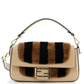 FENDI Baguette NM Bag Pequin Shearling with Patent Medium