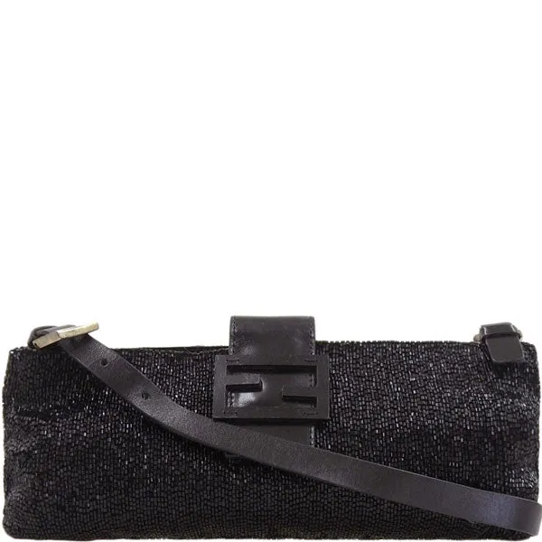 FENDI Beads Mamma Baguette Shoulder Bag Black