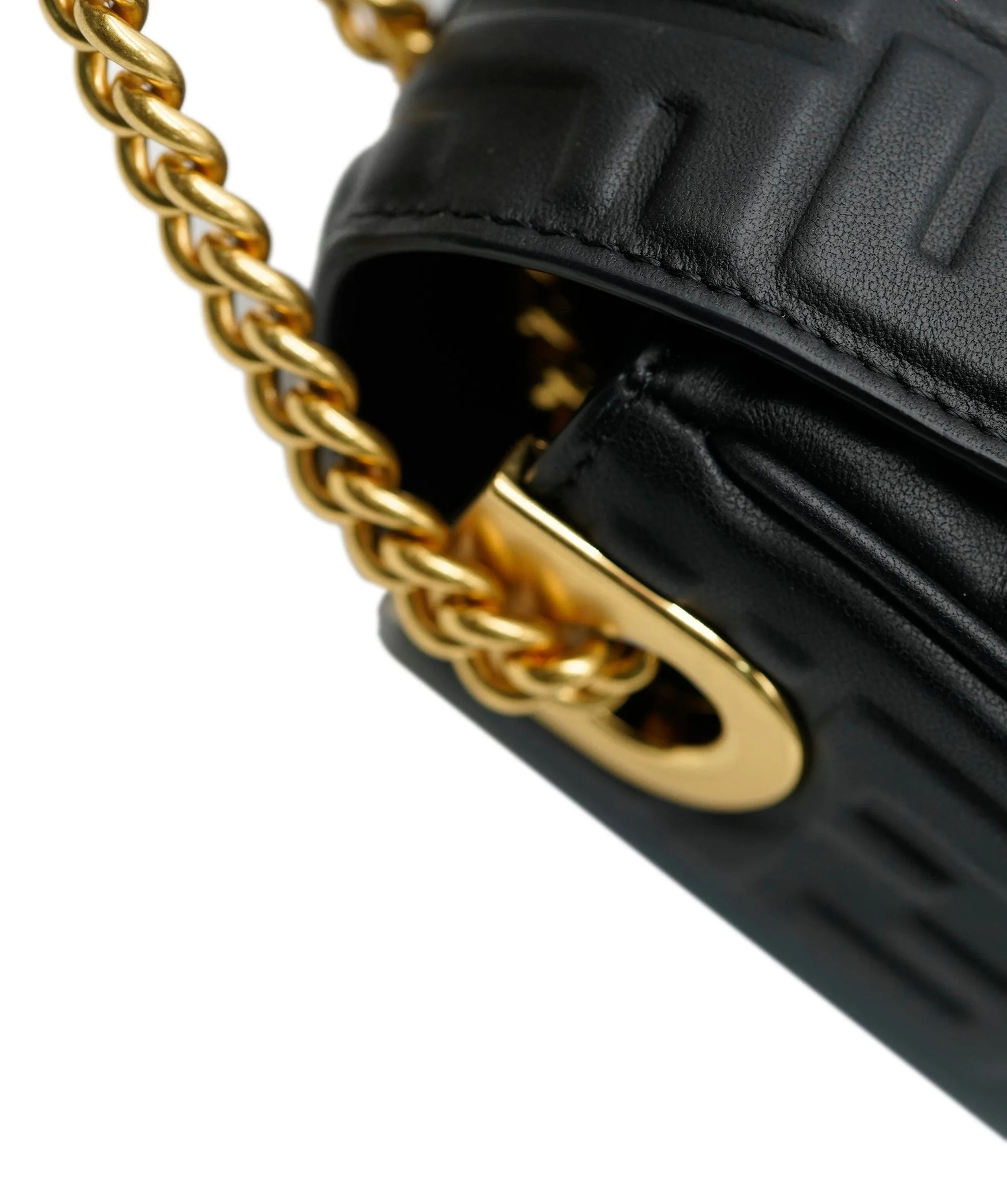 Fendi Black Nappa Embosed FF Embossed Leather Midi Baguette Chain Crossbody ABC0465