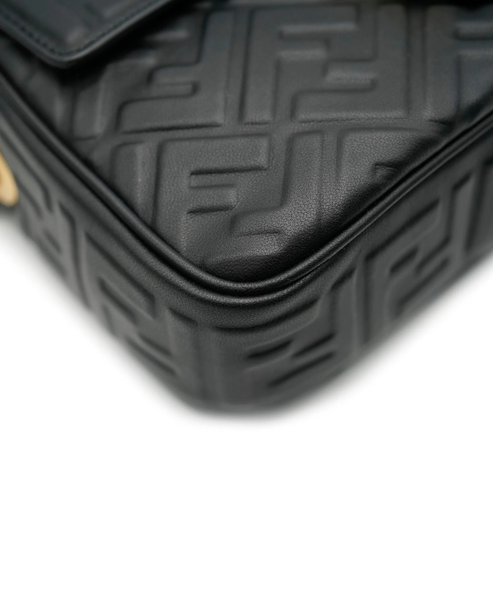 Fendi Black Nappa Embosed FF Embossed Leather Midi Baguette Chain Crossbody ABC0465