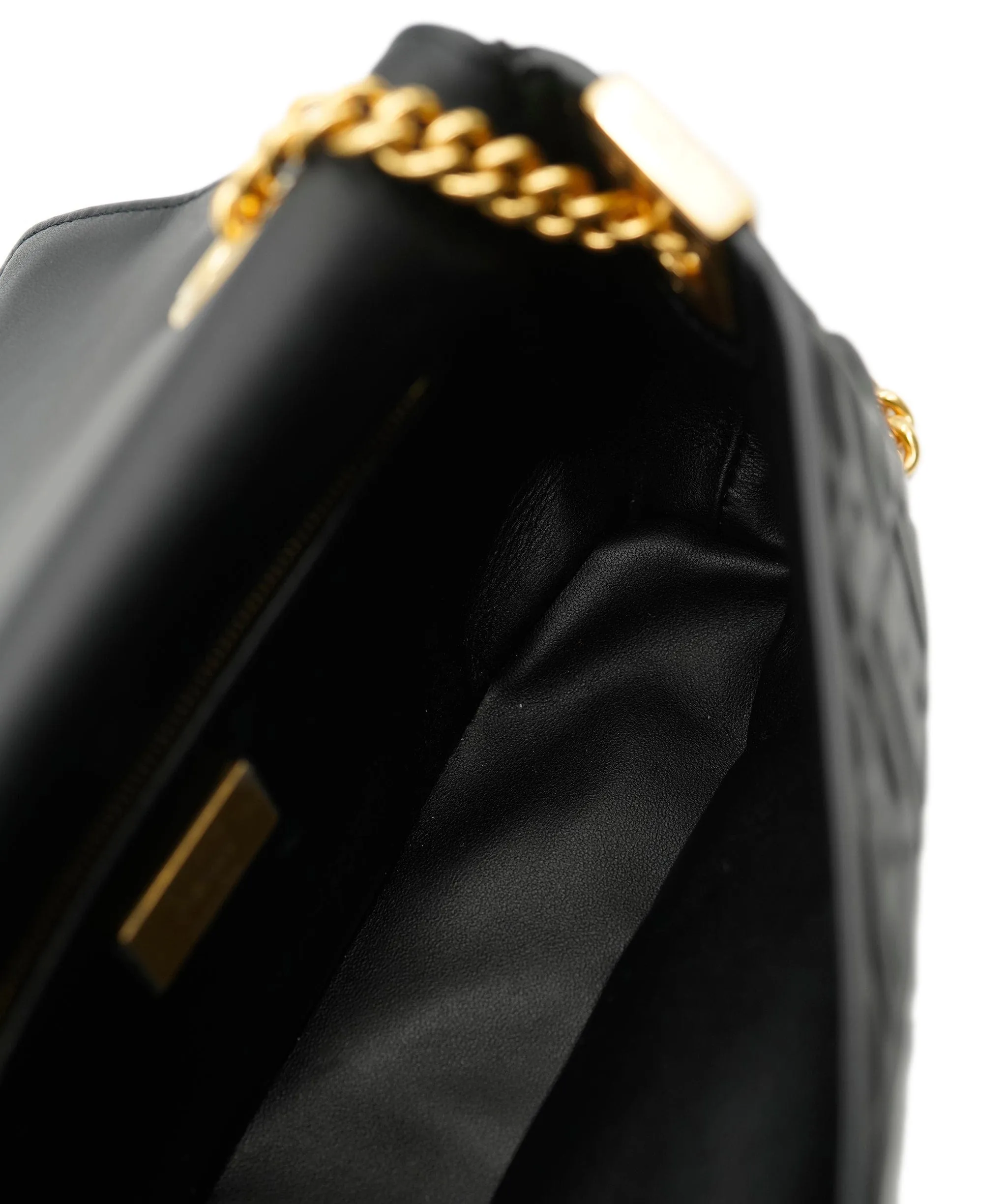 Fendi Black Nappa Embosed FF Embossed Leather Midi Baguette Chain Crossbody ABC0465