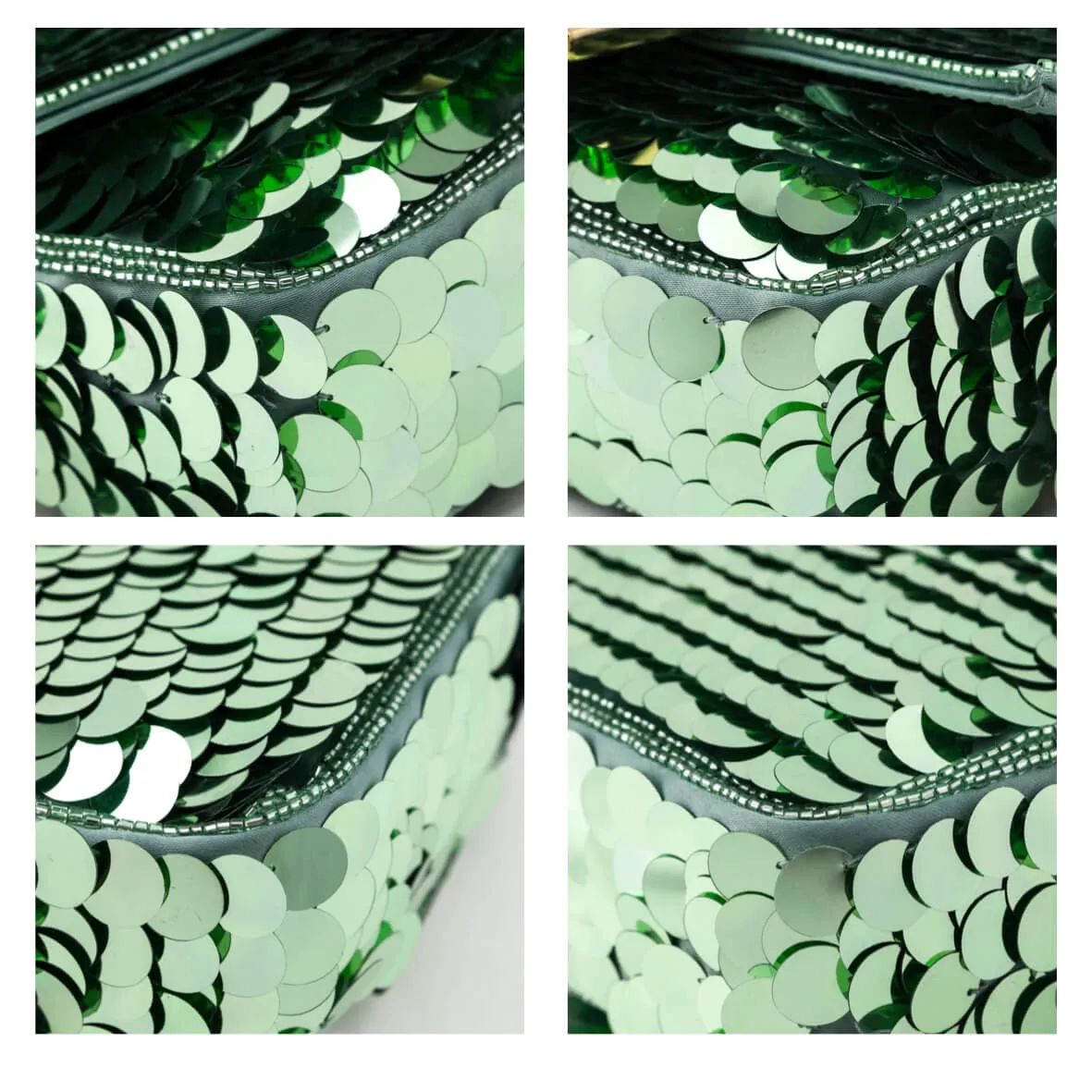 Fendi Light Green Satin Sequin Paillettes Shiny Nappa Mini Baguette 1997