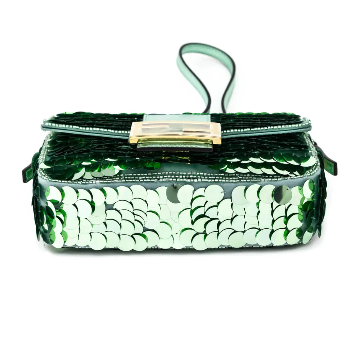 Fendi Light Green Satin Sequin Paillettes Shiny Nappa Mini Baguette 1997