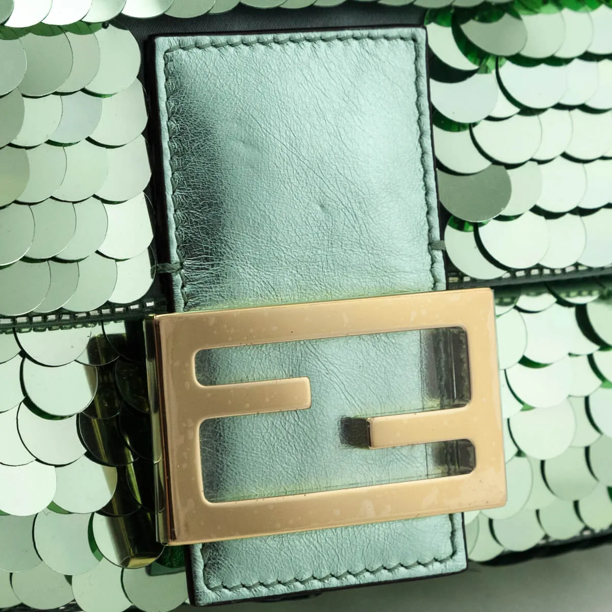 Fendi Light Green Satin Sequin Paillettes Shiny Nappa Mini Baguette 1997