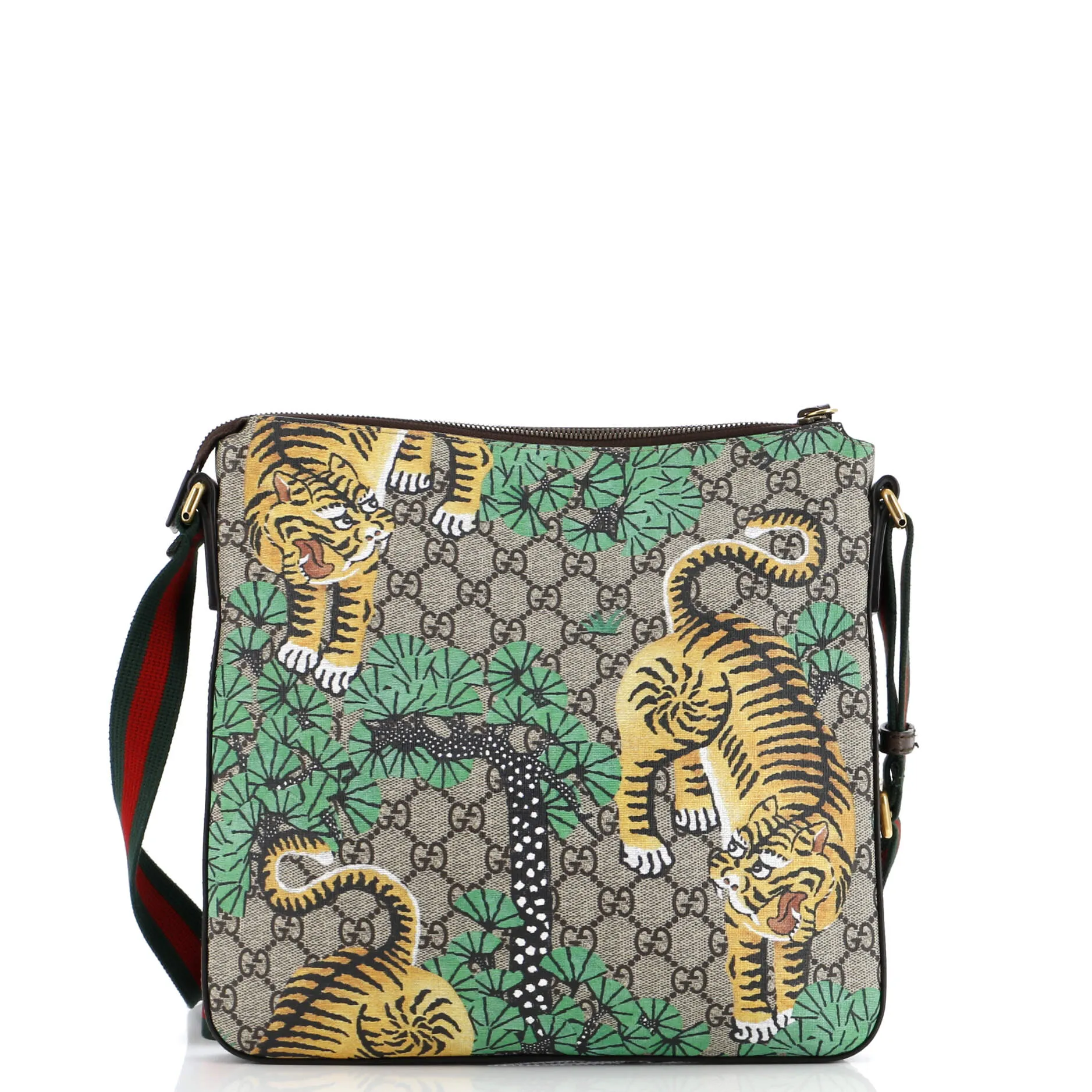 Front Zip Messenger Bengal Print GG Coated Canvas Medium