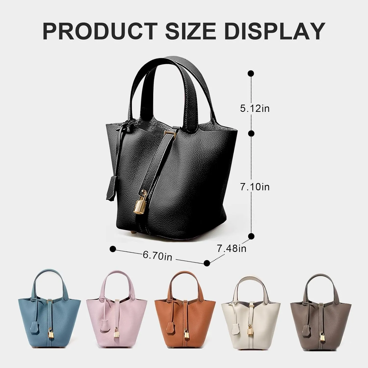 Genuine Leather Lock Design Bucket Bag Vegetable Basket, Versatile Shoulder Handbag Satchel Purses